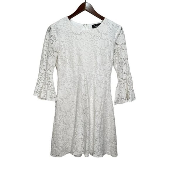Lulus Favorite Flair White Lace Flounce Sleeve Dress Size Small Romantic - Picture 5 of 15